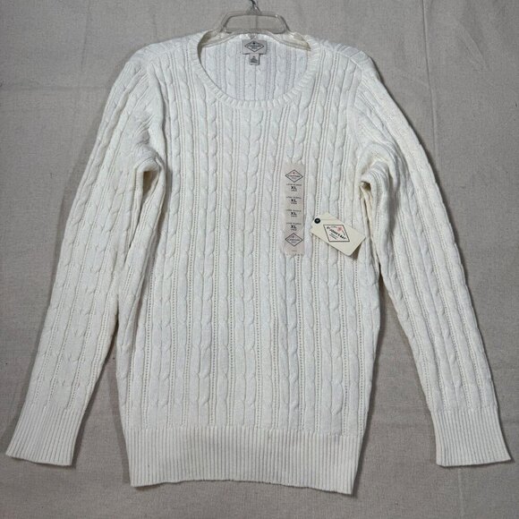 St John's Bay XL Off White Chunky Cable Knit Long Sleeve Crewneck Sweater XL NWT - Picture 1 of 13